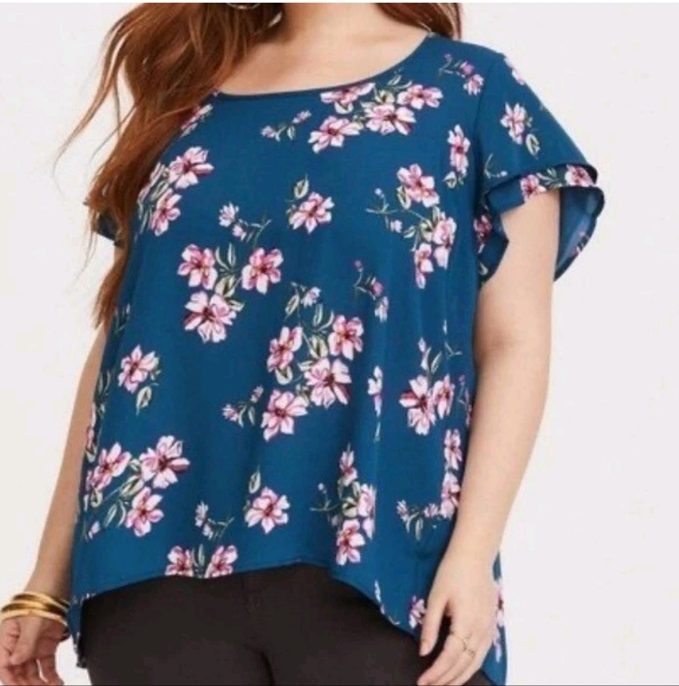 Torrid Floral Flutter Sleeve Top, Sz 1X